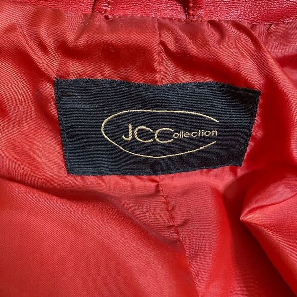 JCCOLLECTION Leather Coat German Half Trench Lined Notched Lapel Womens M Red - Picture 5 of 15